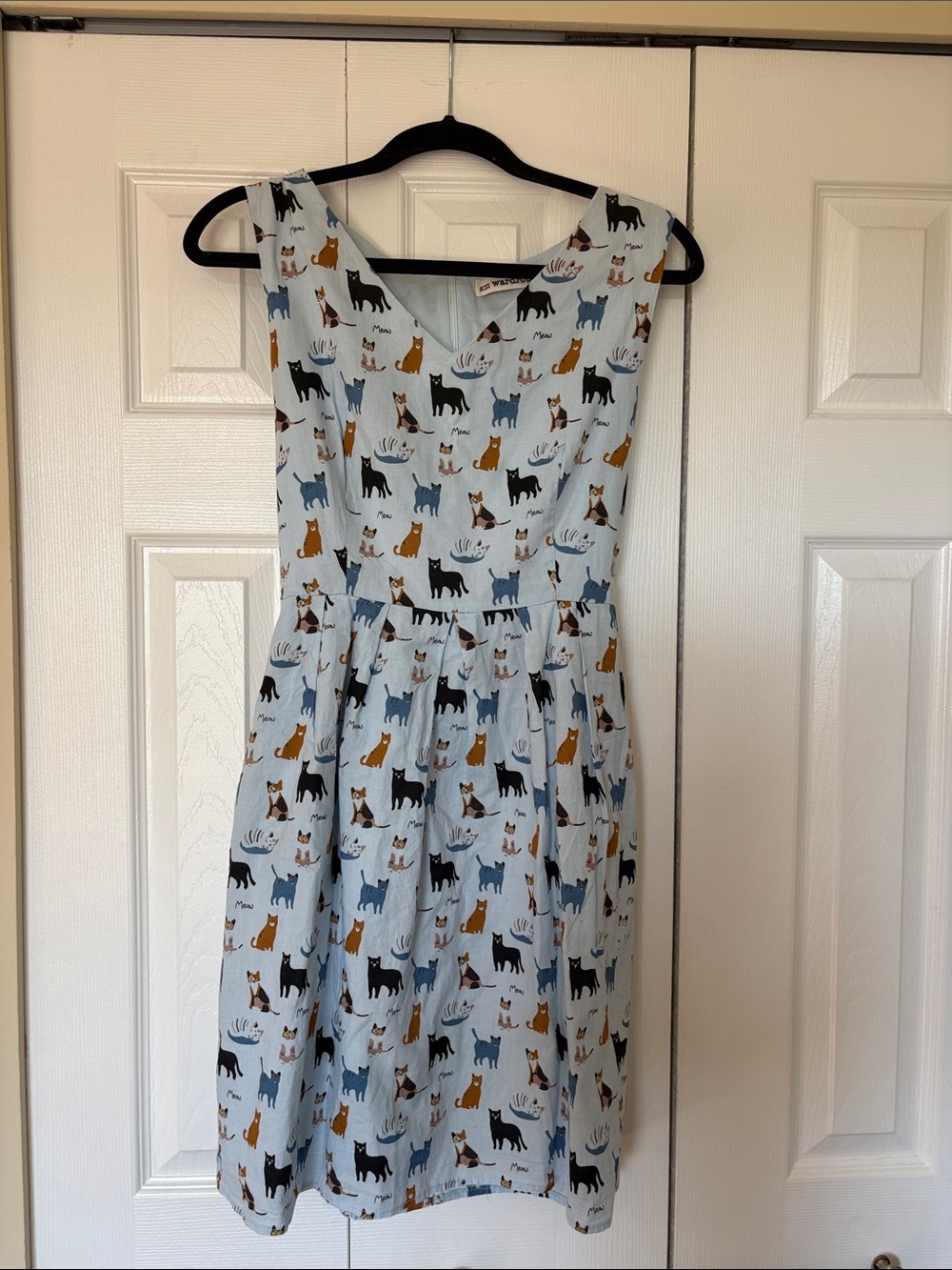 Light Blue Cat-Print Mini Dress